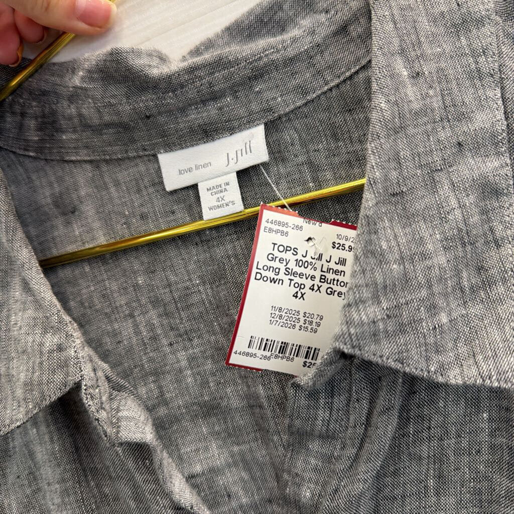 J Jill Grey 100% Linen Long Sleeve Button Down Top 4X