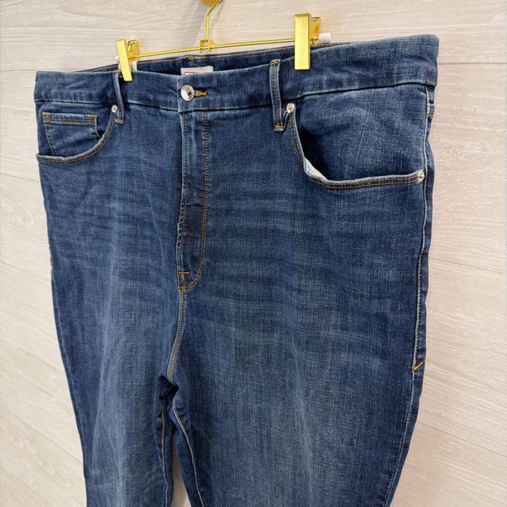 Good American Dark Wash Raw Hem Skinny Leg Jeans 26W