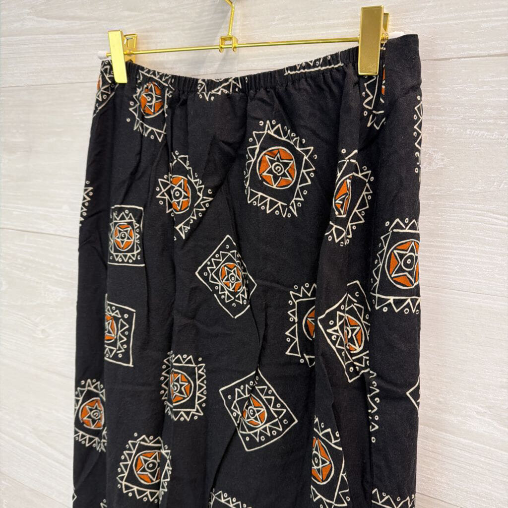 Vintage Anthony Mark Hankins Black/ Brown Print Fringe Wrap Midi Skirt 8