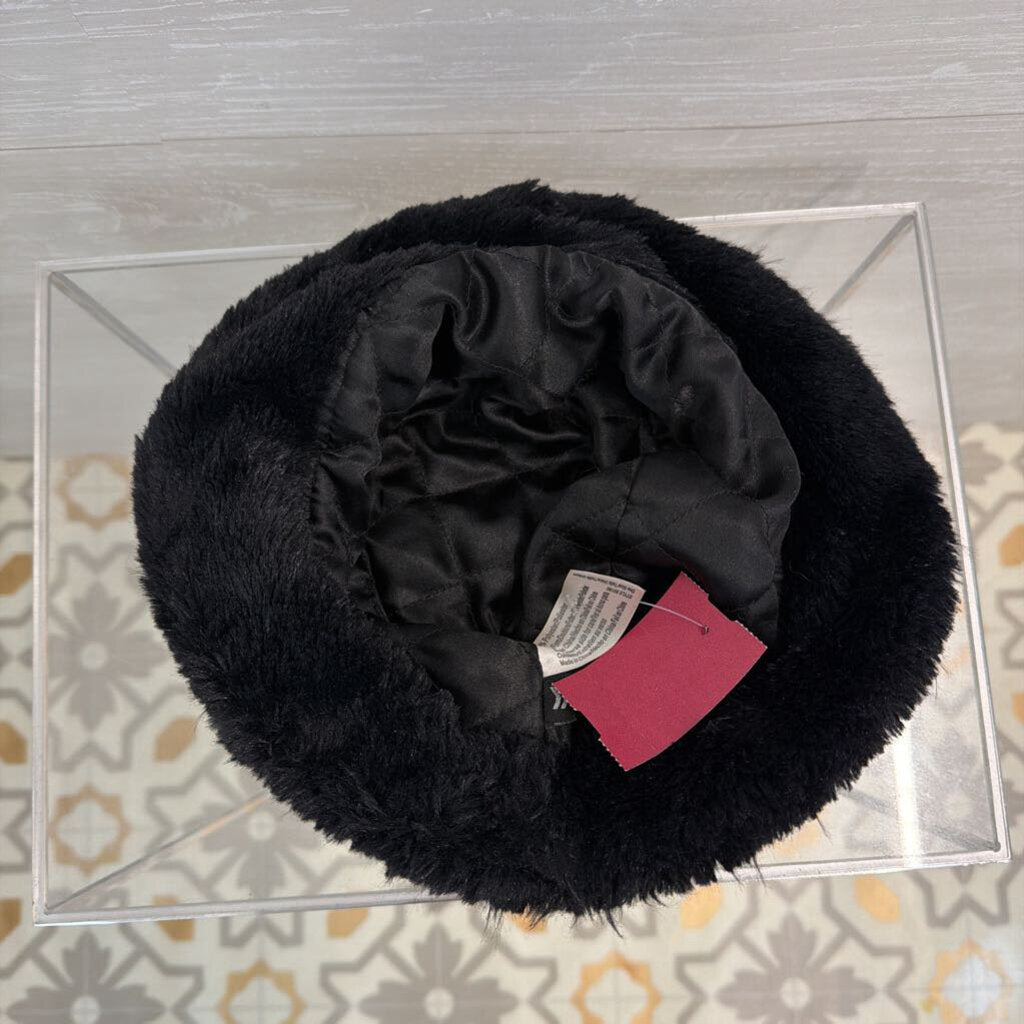 Black Faux Fur Bucket Hat