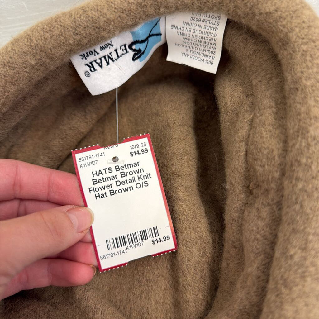 Betmar Brown Flower Detail Knit Hat