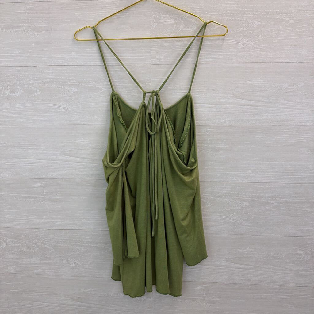 Blue Sky Green Long Sleeve Tie Back Top Medium