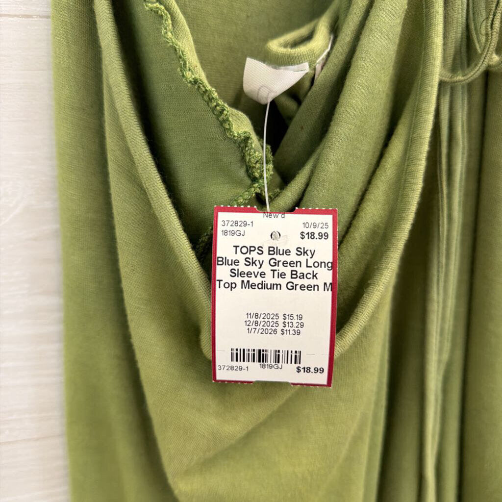 Blue Sky Green Long Sleeve Tie Back Top Medium