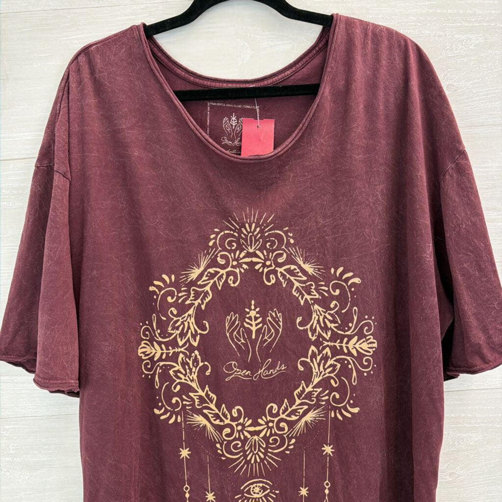 Open Hands by Kantha Bae Burgundy/ Beige Graphic Top Free Size