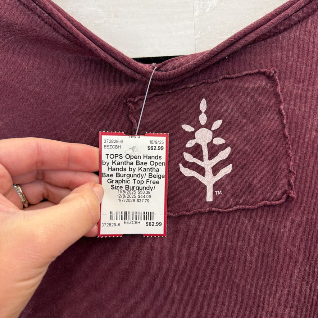 Open Hands by Kantha Bae Burgundy/ Beige Graphic Top Free Size