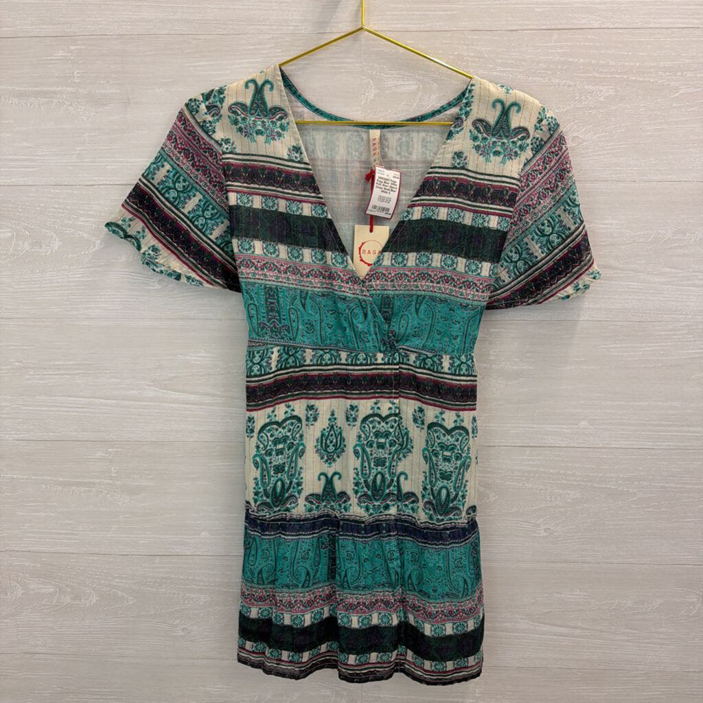 Raga Blue/ White Print Short Sleeve Dress Small