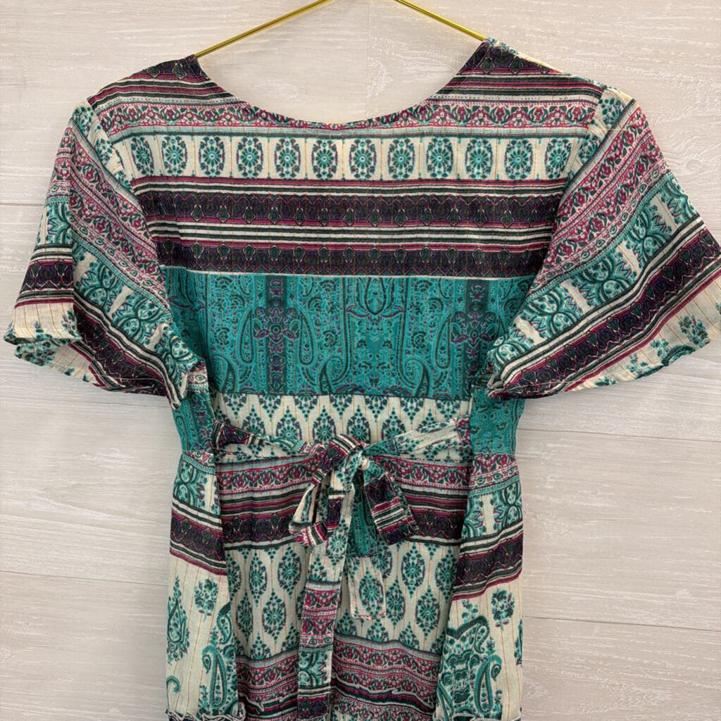 Raga Blue/ White Print Short Sleeve Dress Small