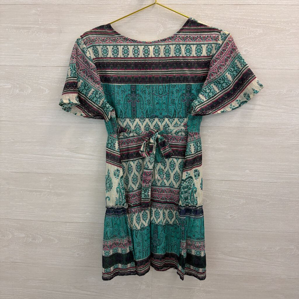 Raga Blue/ White Print Short Sleeve Dress Small