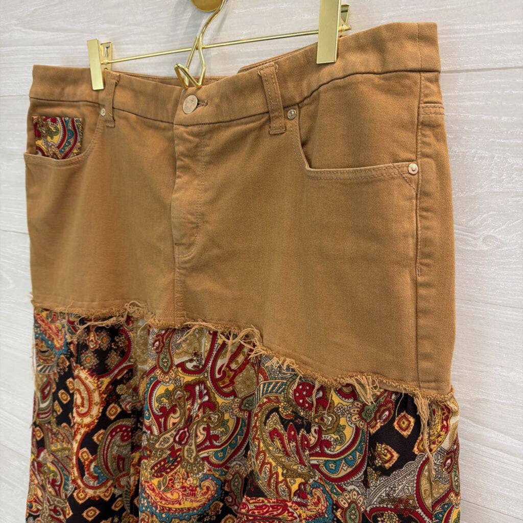 Chicos Brown/ Multi Paisley Hem Midi Skirt Extra Large