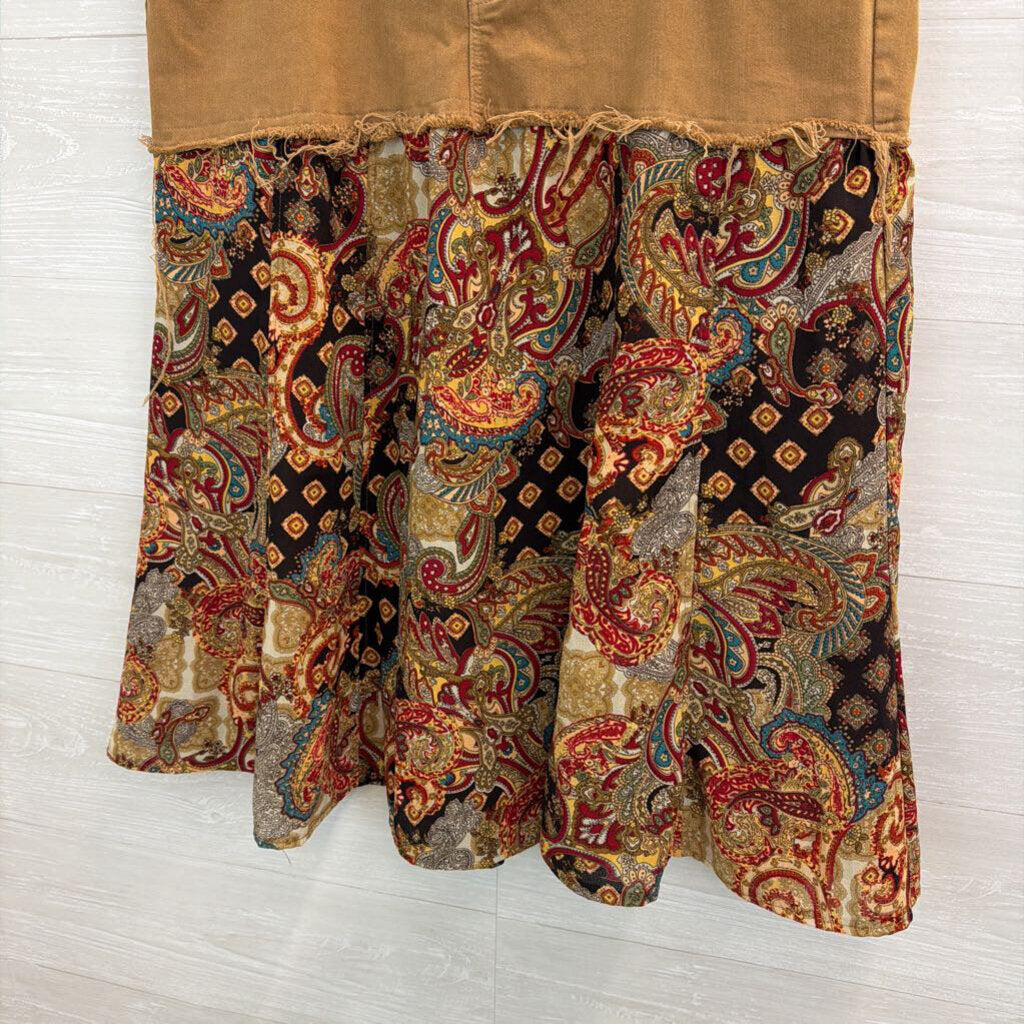 Chicos Brown/ Multi Paisley Hem Midi Skirt Extra Large