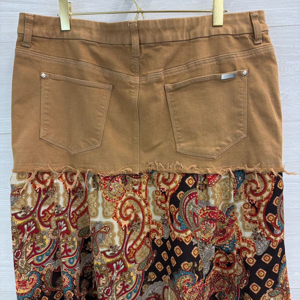 Chicos Brown/ Multi Paisley Hem Midi Skirt Extra Large
