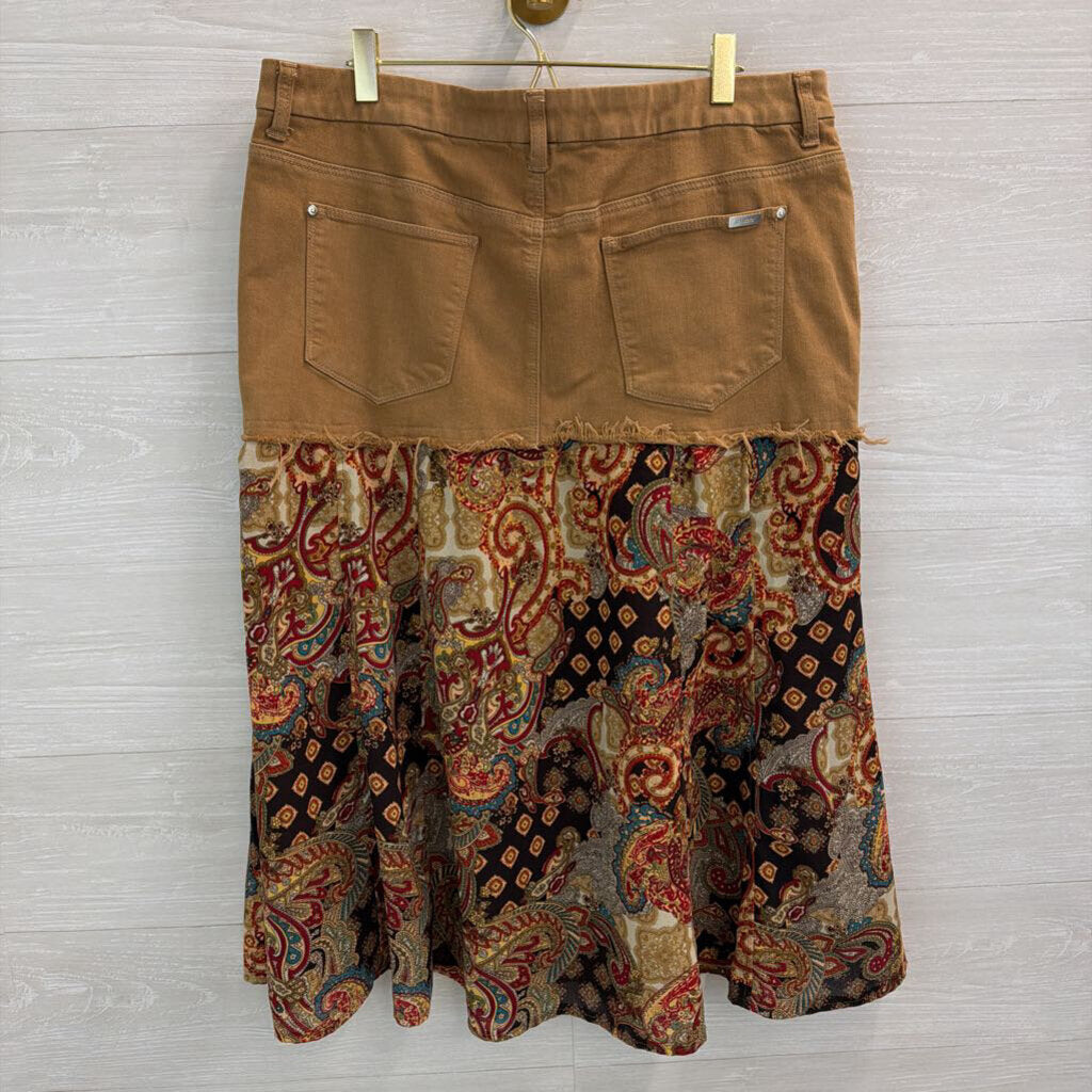 Chicos Brown/ Multi Paisley Hem Midi Skirt Extra Large