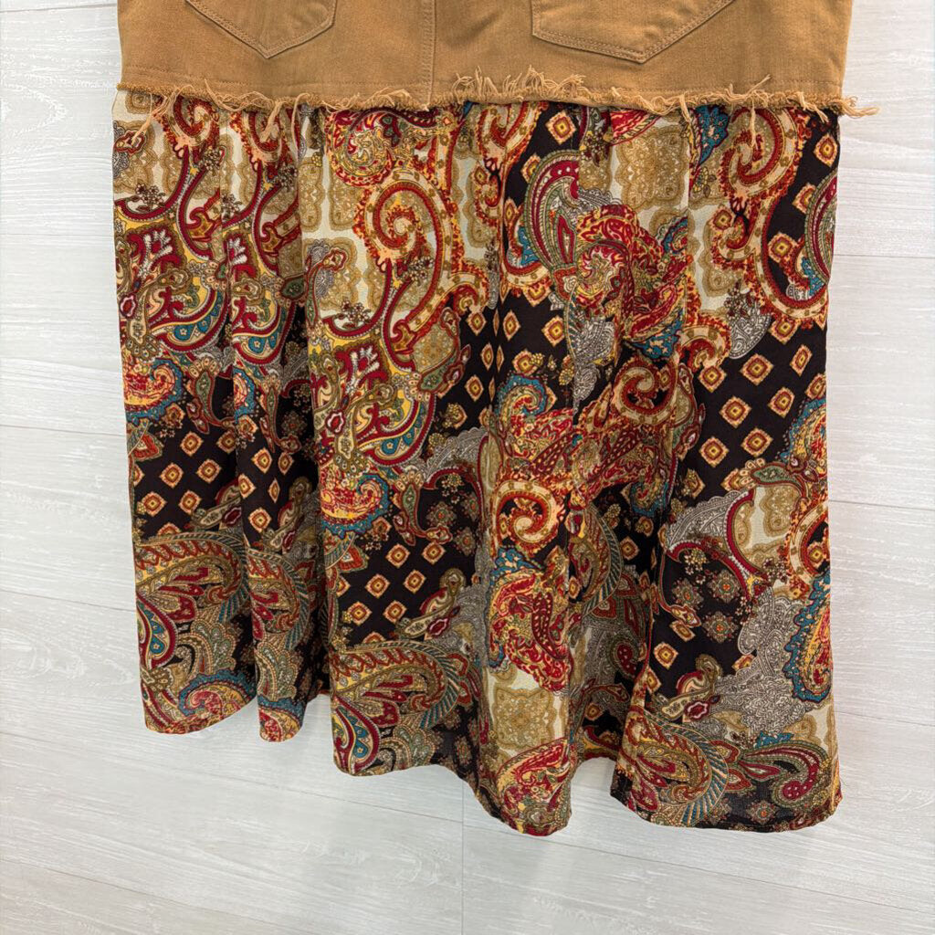 Chicos Brown/ Multi Paisley Hem Midi Skirt Extra Large