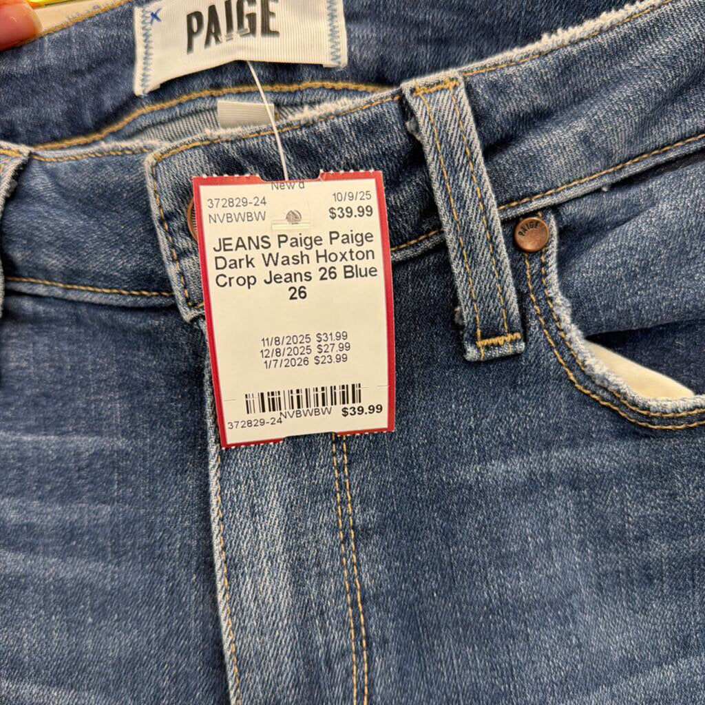 Paige Dark Wash Hoxton Crop Jeans 26