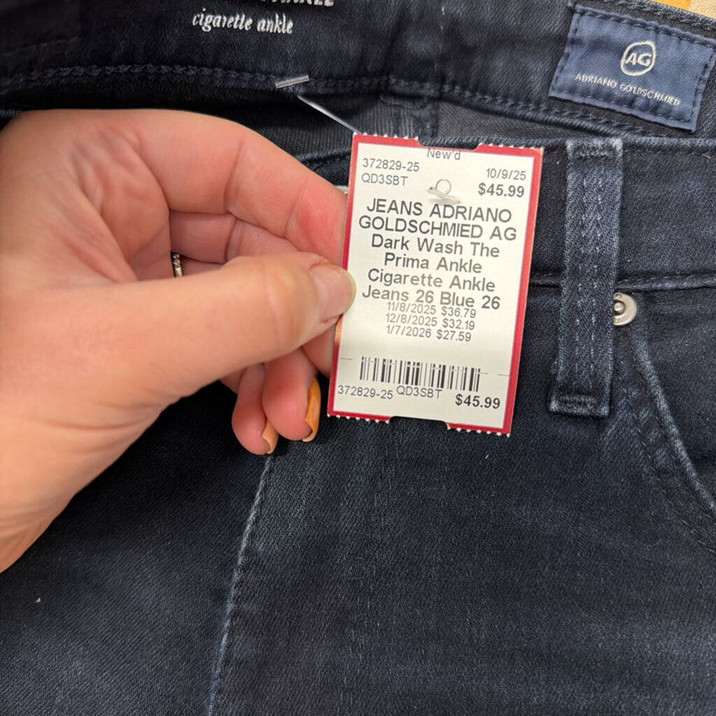 AG Dark Wash The Prima Ankle Cigarette Ankle Jeans 26