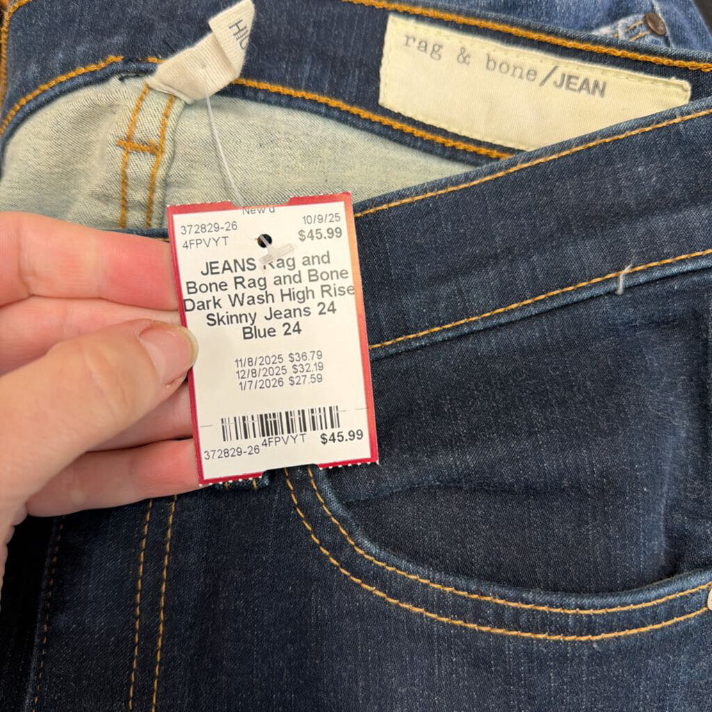 Rag and Bone Dark Wash High Rise Skinny Jeans 24