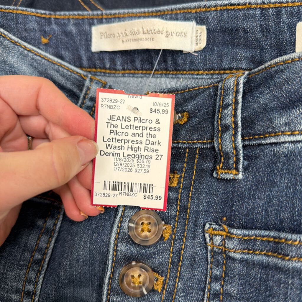 Pilcro and the Letterpress Dark Wash High Rise Denim Leggings 27