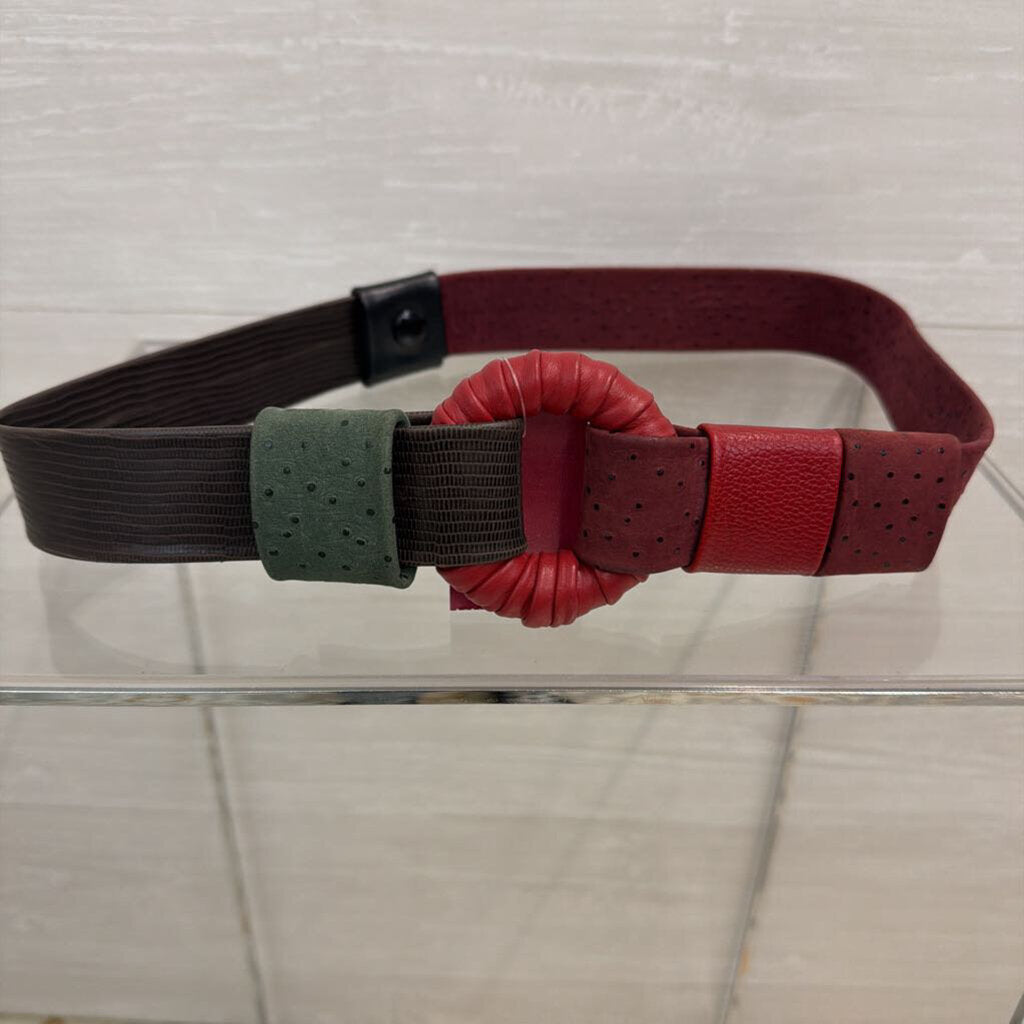 Green/ Red Multi Leather Statement Belt Small
