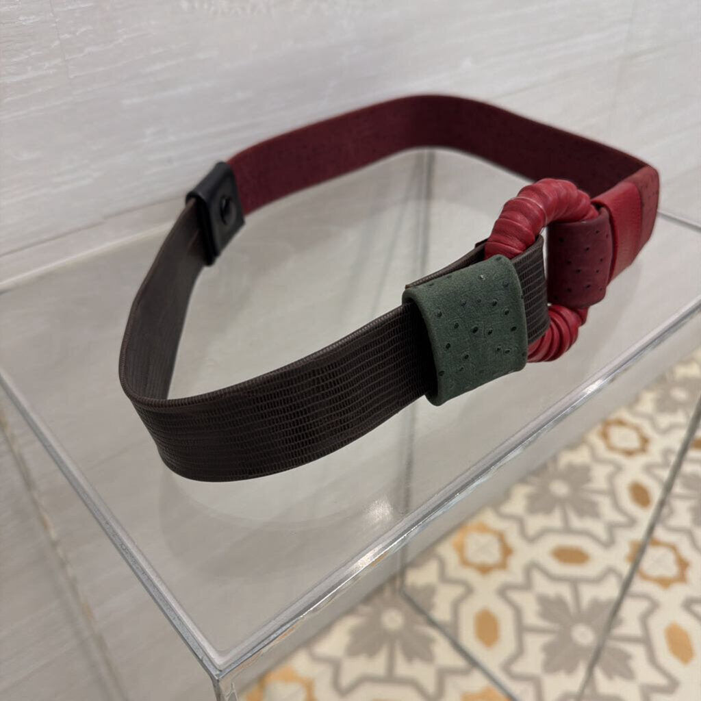 Green/ Red Multi Leather Statement Belt Small