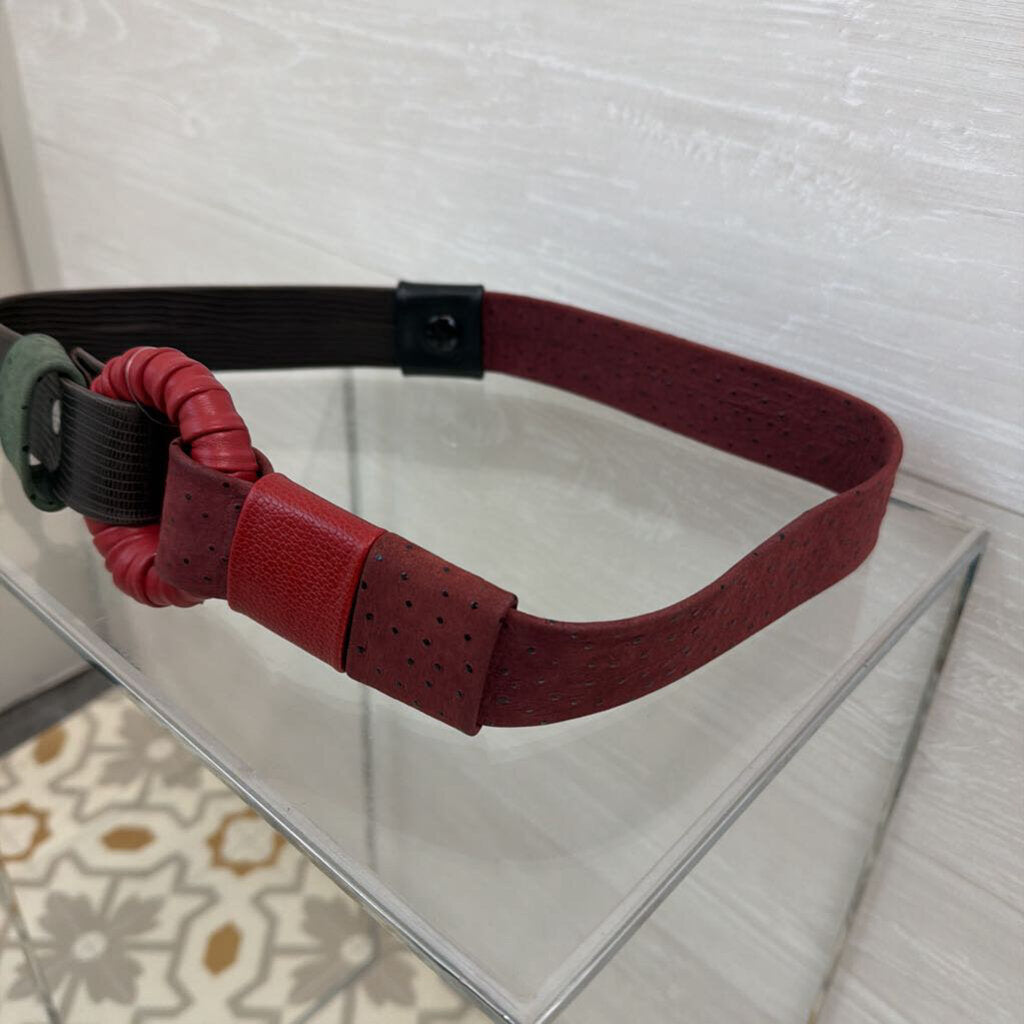 Green/ Red Multi Leather Statement Belt Small