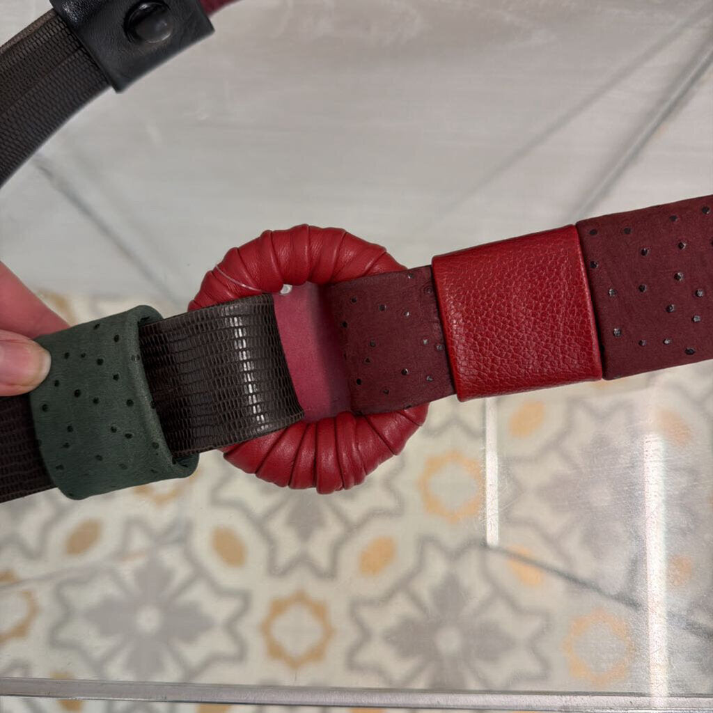 Green/ Red Multi Leather Statement Belt Small