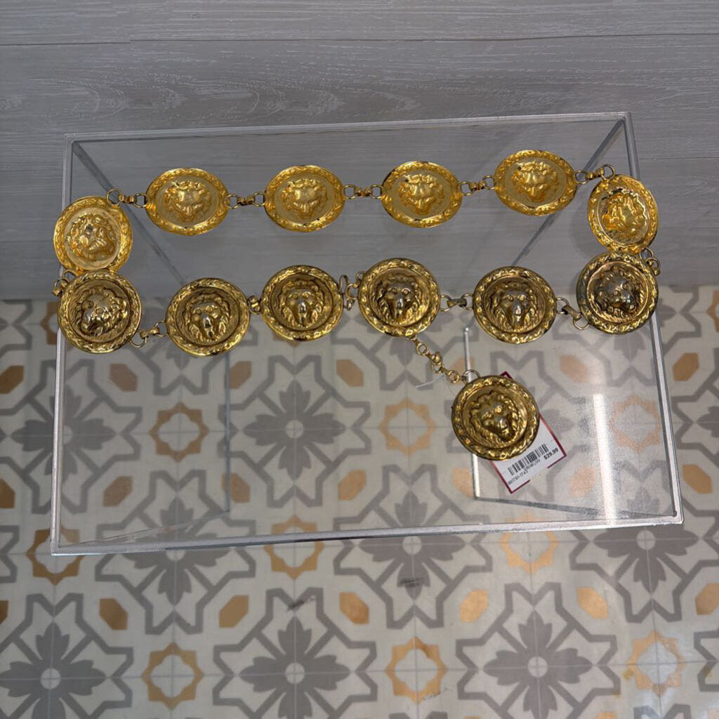 Gold Lion Heart Medallion Chain Belt One Size