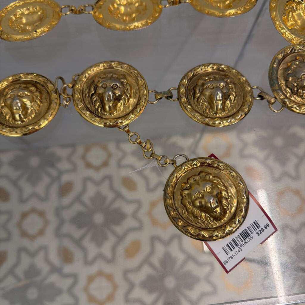 Gold Lion Heart Medallion Chain Belt One Size