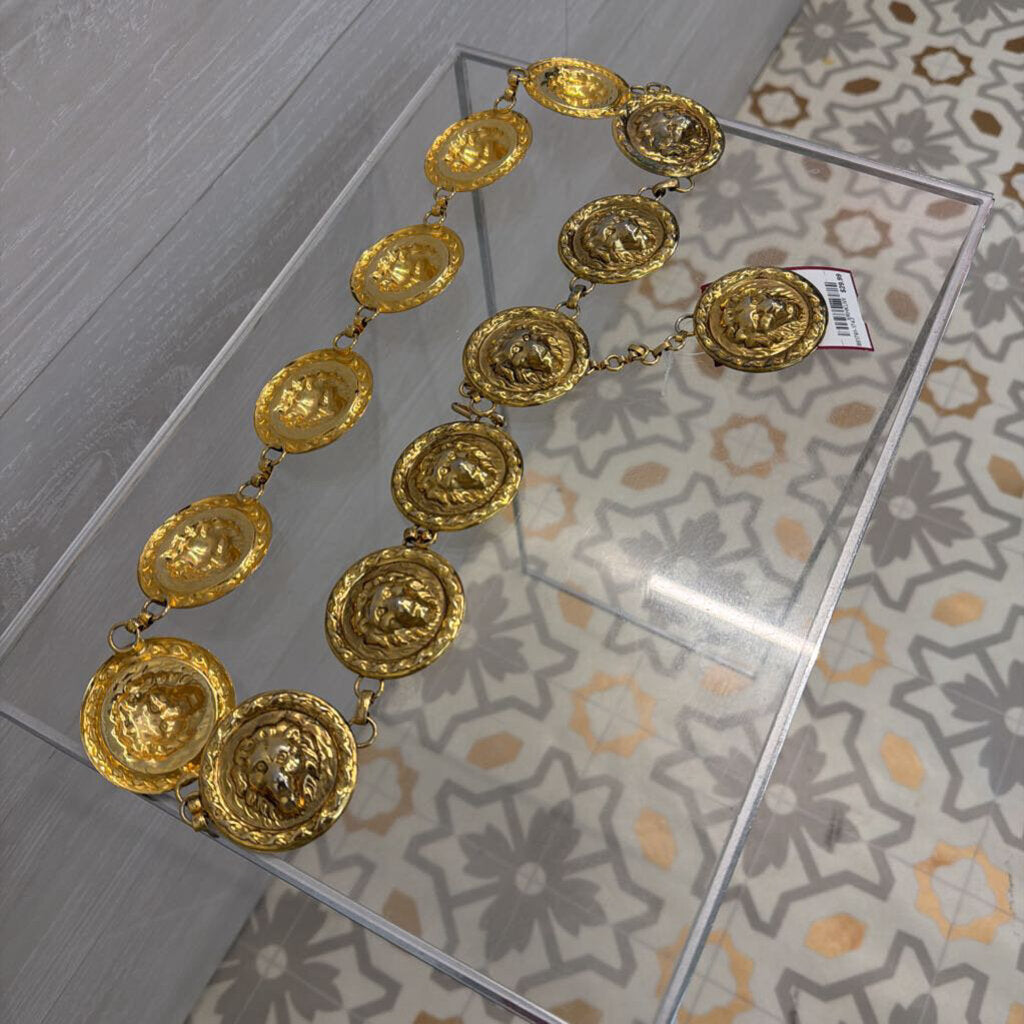 Gold Lion Heart Medallion Chain Belt One Size