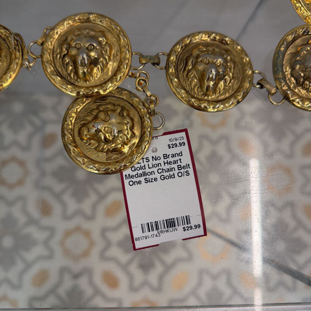 Gold Lion Heart Medallion Chain Belt One Size