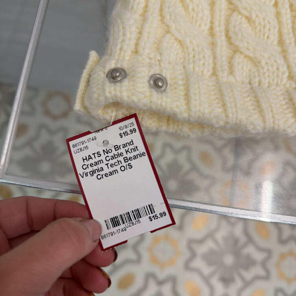 Cream Cable Knit Virginia Tech Beanie