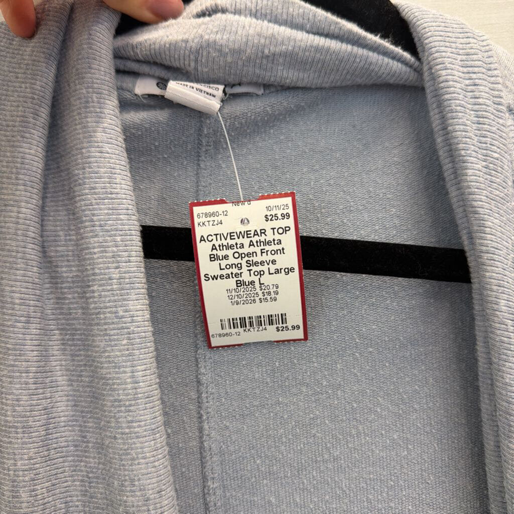 Athleta Blue Open Front Long Sleeve Sweater Top Large