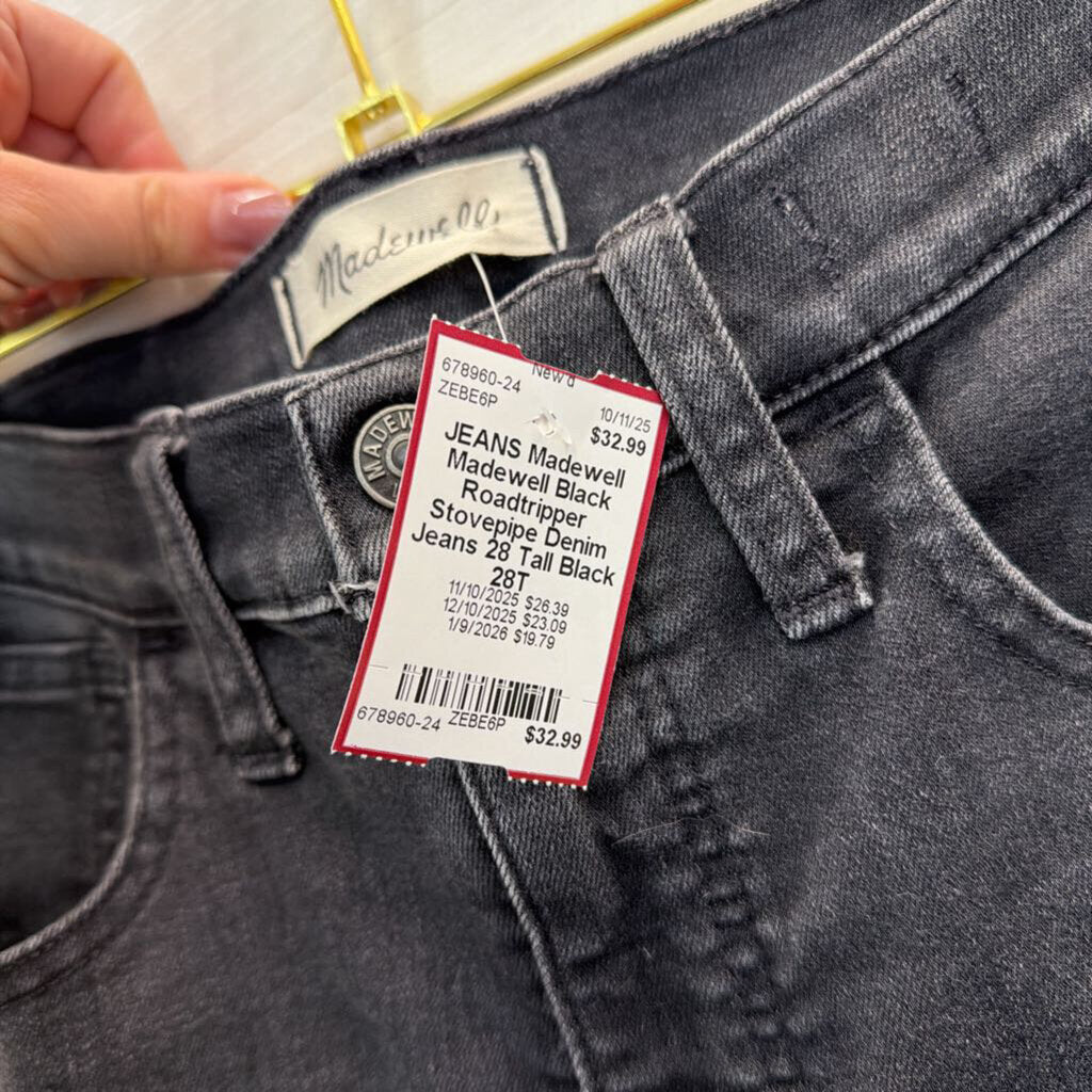 Madewell Black Roadtripper Stovepipe Denim Jeans 28 Tall