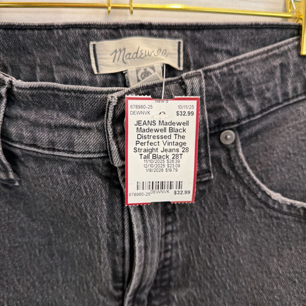 Madewell Black Distressed The Perfect Vintage Straight Jeans 28 Tall