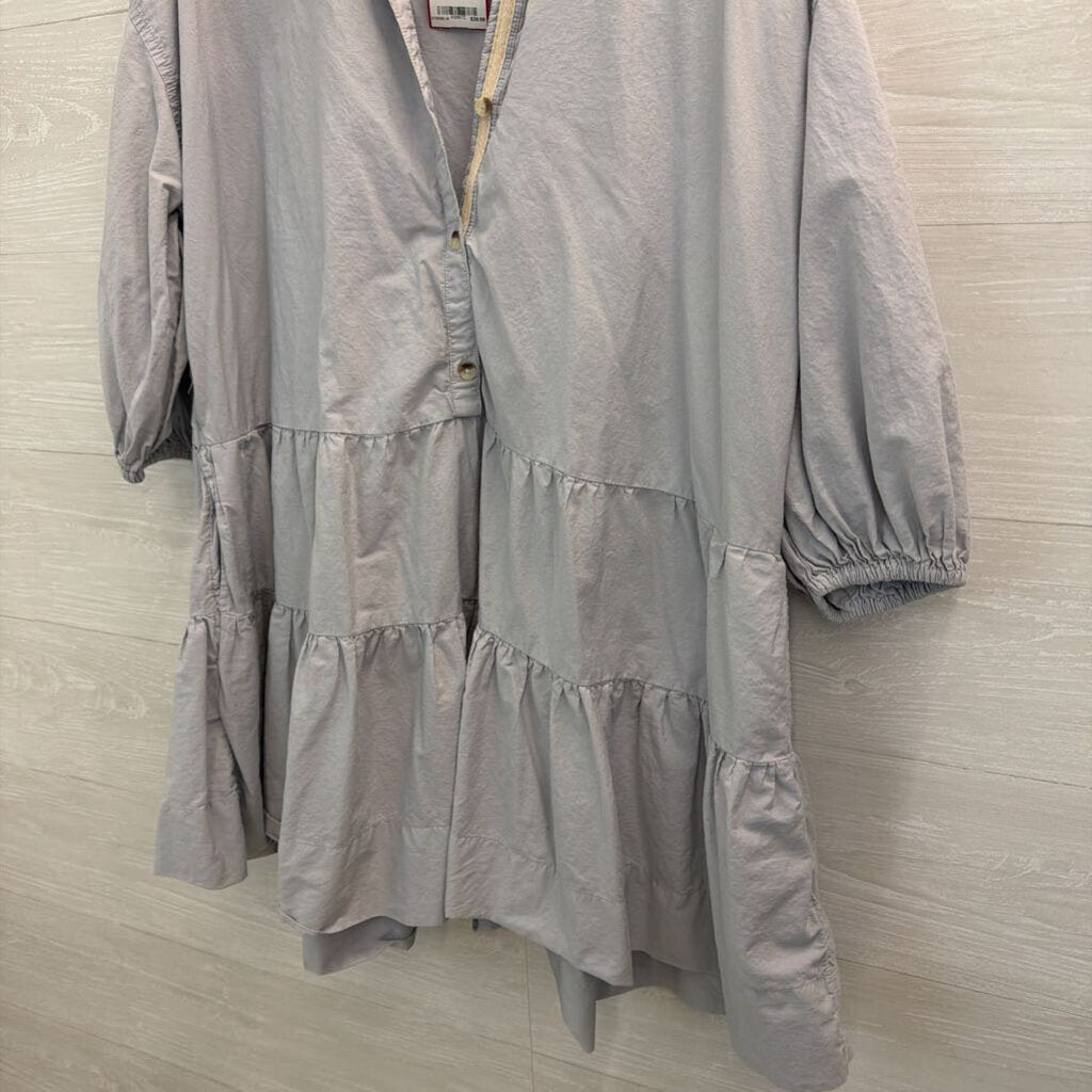 Free People Blue Long Sleeve Tiered Half Button Down Top Small