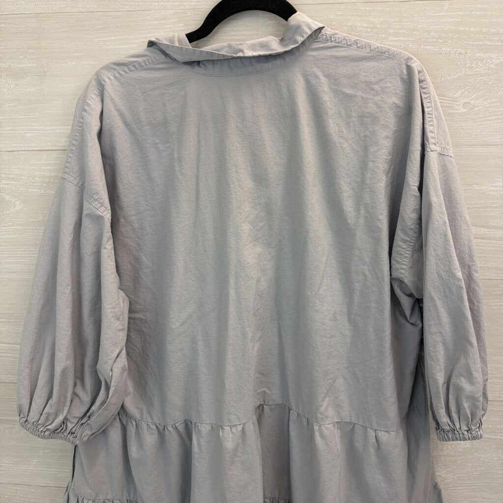Free People Blue Long Sleeve Tiered Half Button Down Top Small