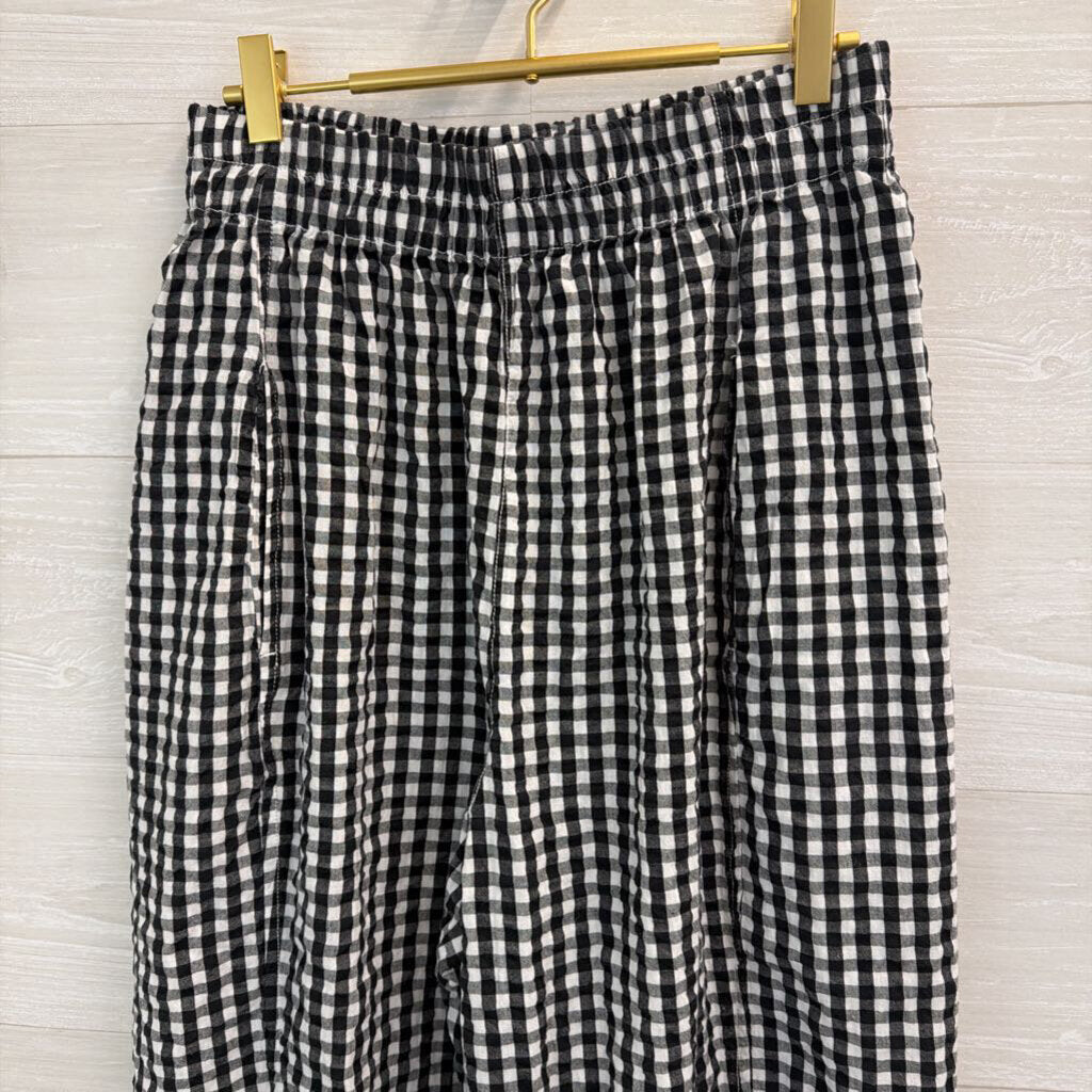 Free People Black/ White Gingham Wide Leg Pull On Pants Small