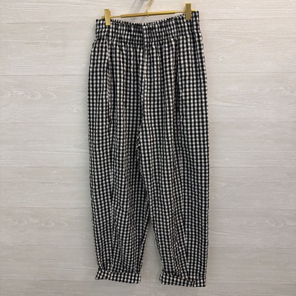 Free People Black/ White Gingham Wide Leg Pull On Pants Small