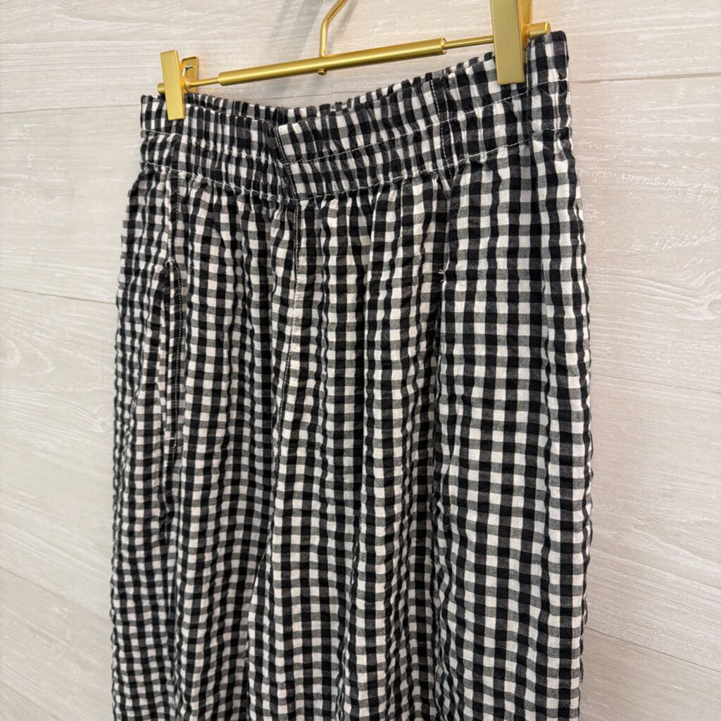 Free People Black/ White Gingham Wide Leg Pull On Pants Small
