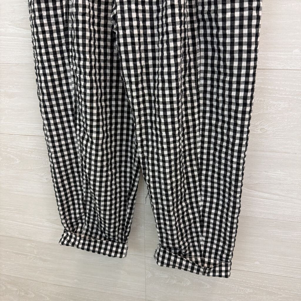 Free People Black/ White Gingham Wide Leg Pull On Pants Small