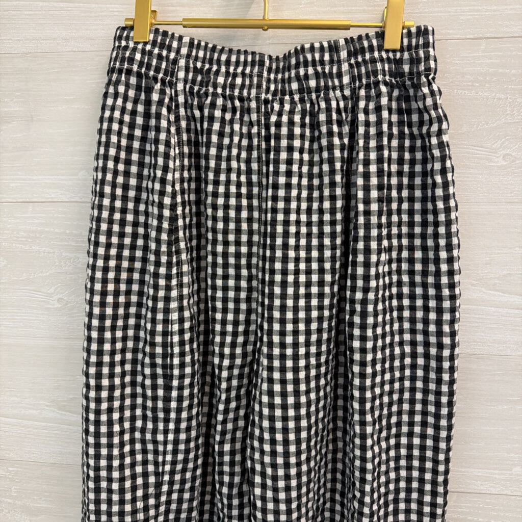 Free People Black/ White Gingham Wide Leg Pull On Pants Small