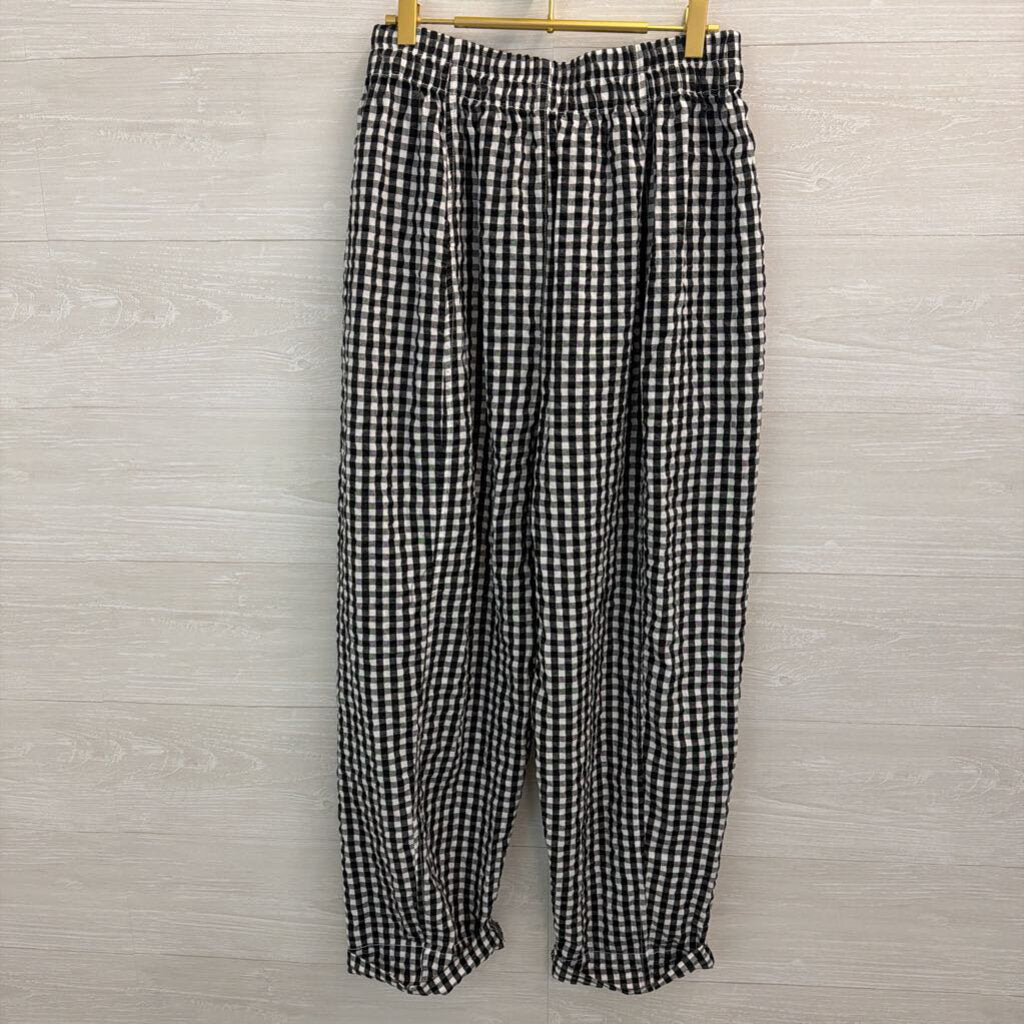 Free People Black/ White Gingham Wide Leg Pull On Pants Small