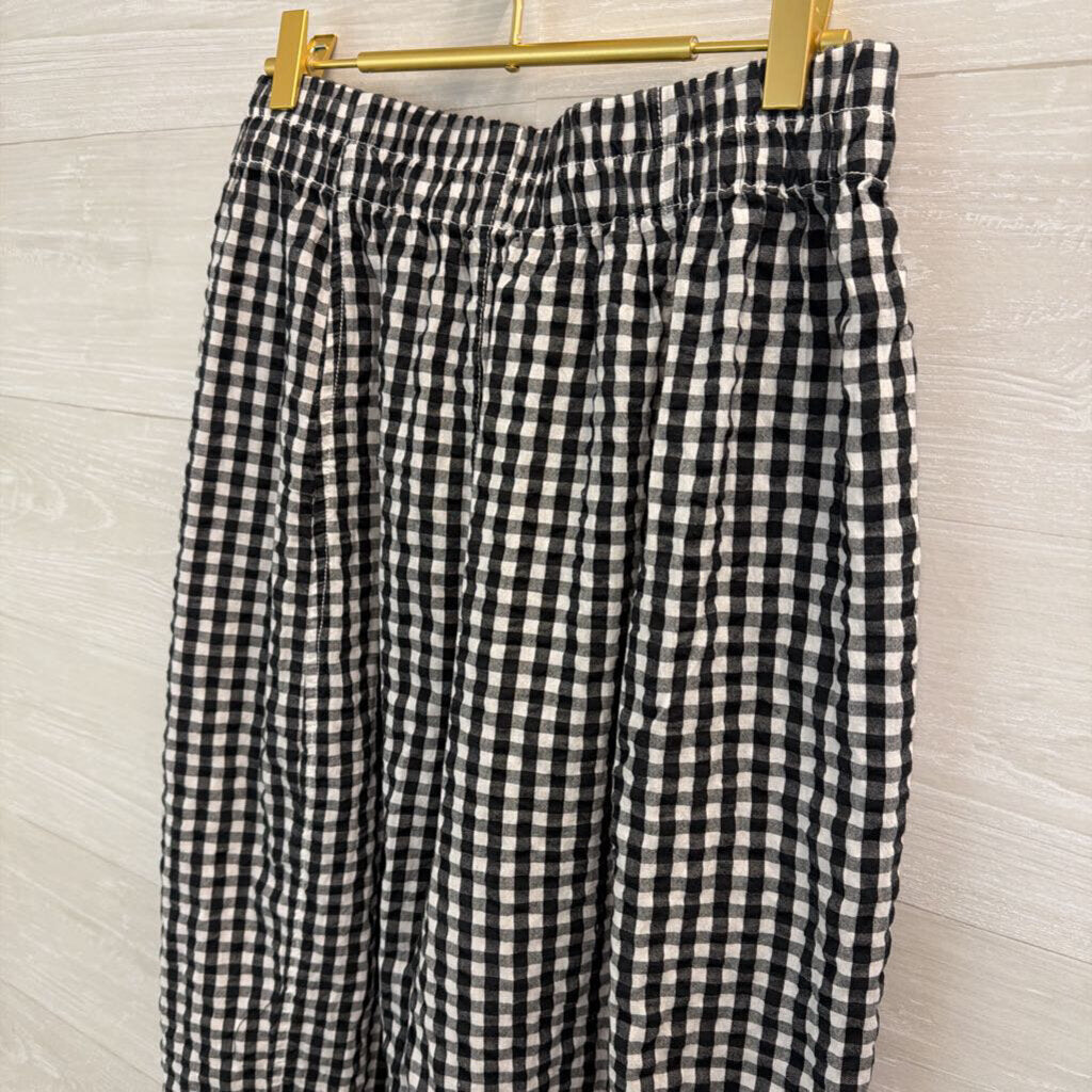 Free People Black/ White Gingham Wide Leg Pull On Pants Small