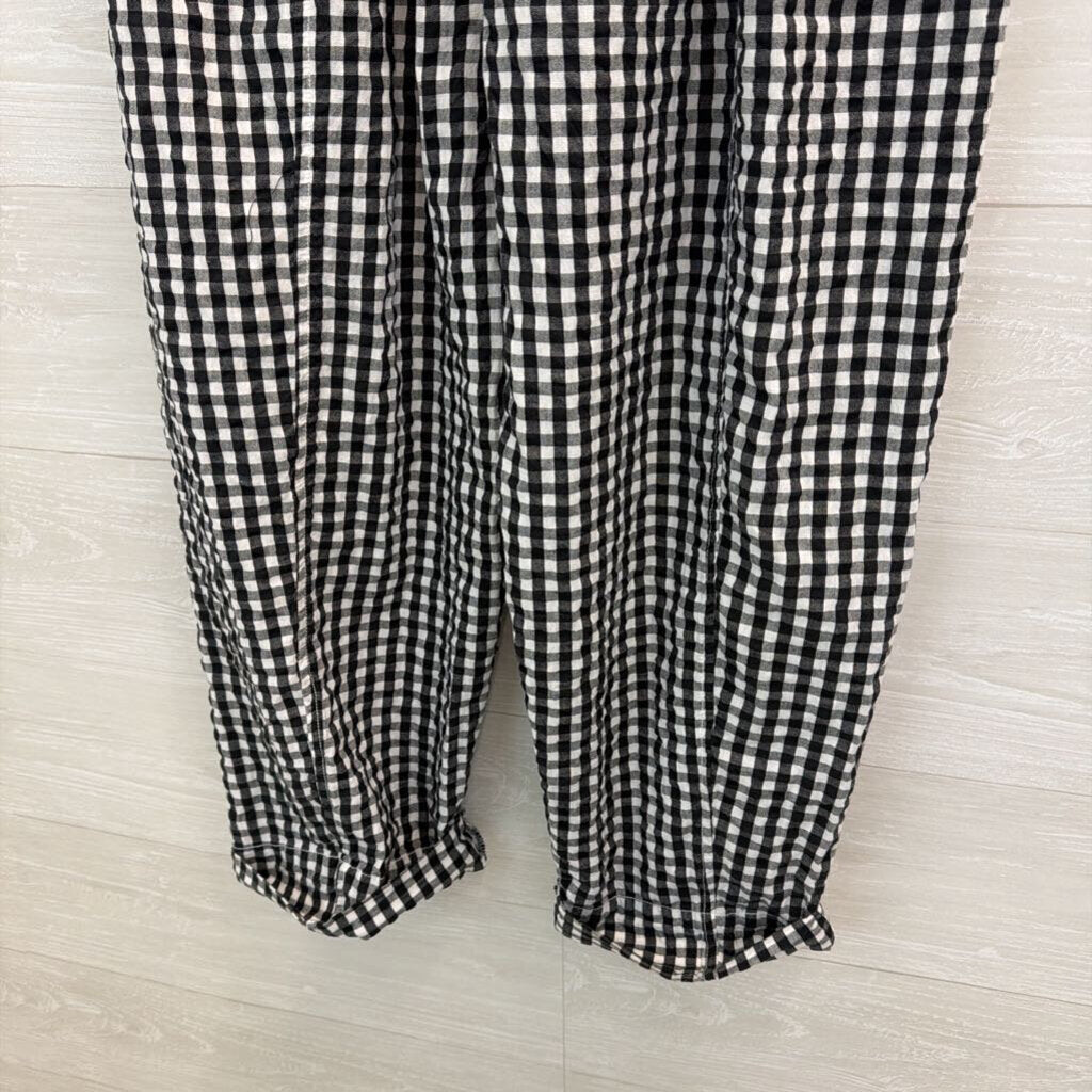 Free People Black/ White Gingham Wide Leg Pull On Pants Small