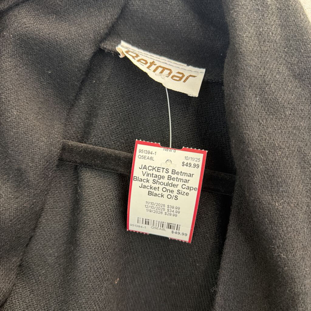 Vintage Betmar Black Shoulder Cape Jacket One Size