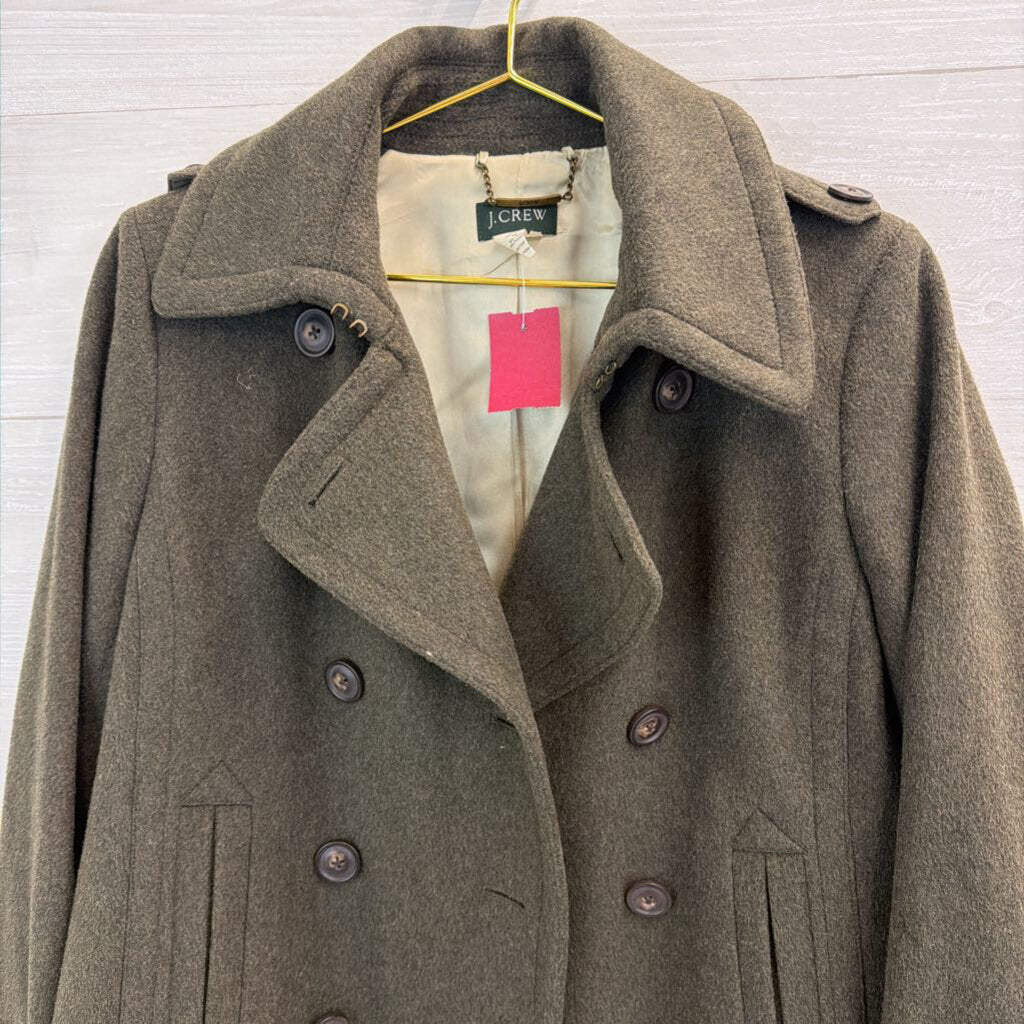 J Crew Green 100% Wool Double Breasted Jacket Large