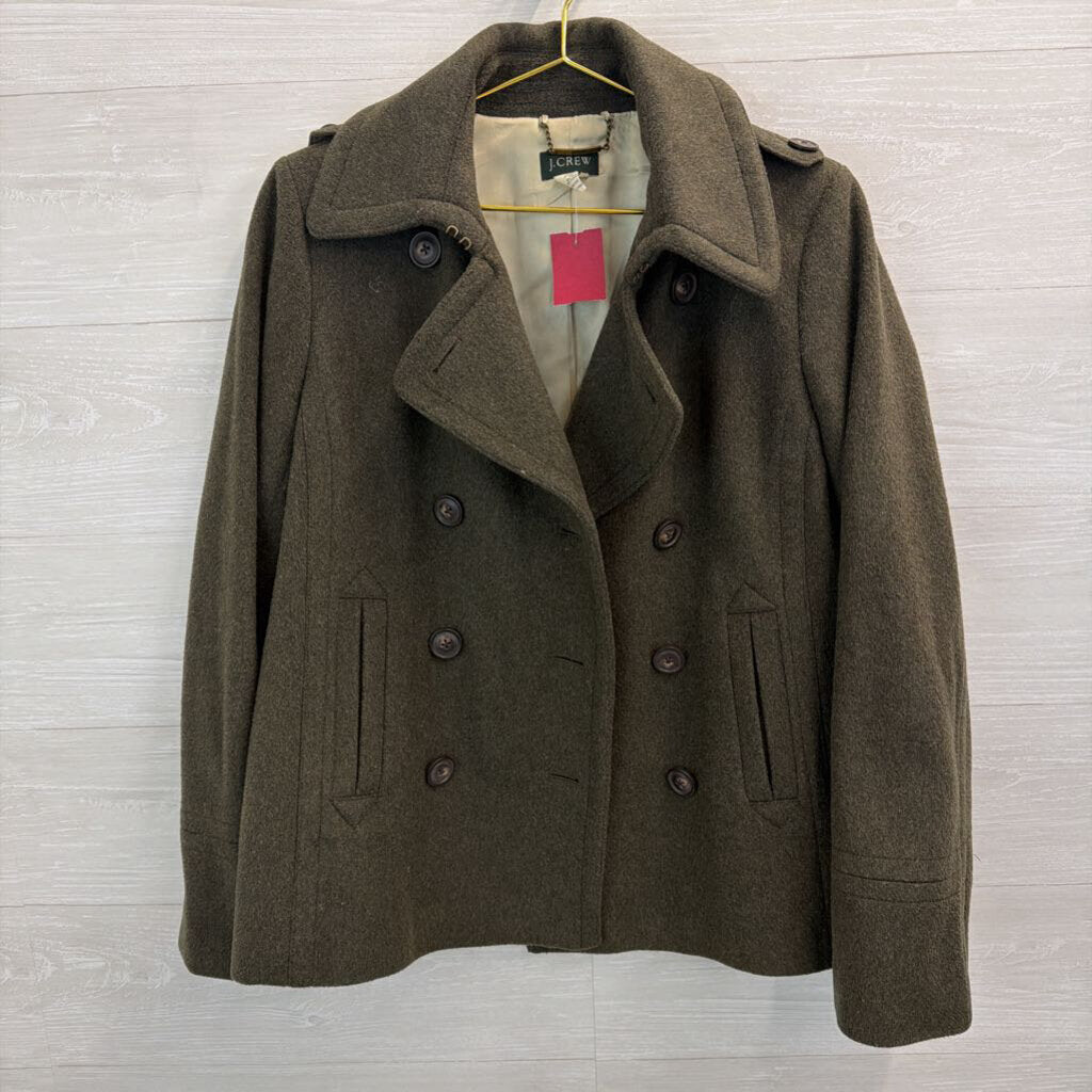J Crew Green 100% Wool Double Breasted Jacket Large