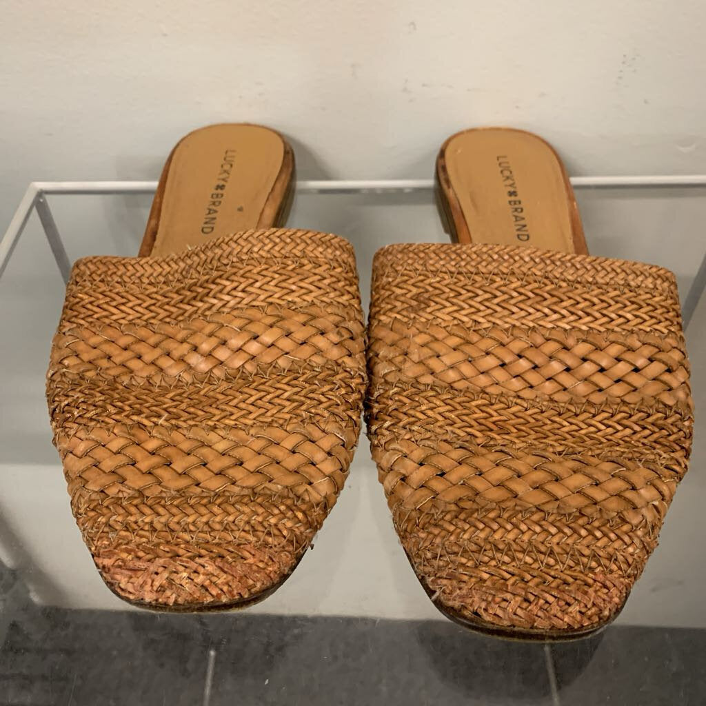 Lucky Brand Brown Woven Leather Mules 8.5