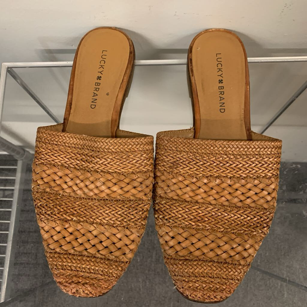 Lucky Brand Brown Woven Leather Mules 8.5