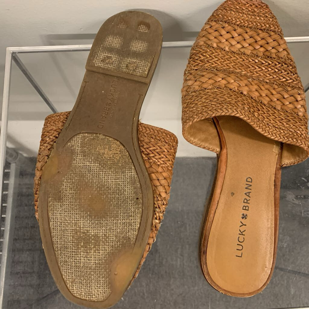 Lucky Brand Brown Woven Leather Mules 8.5
