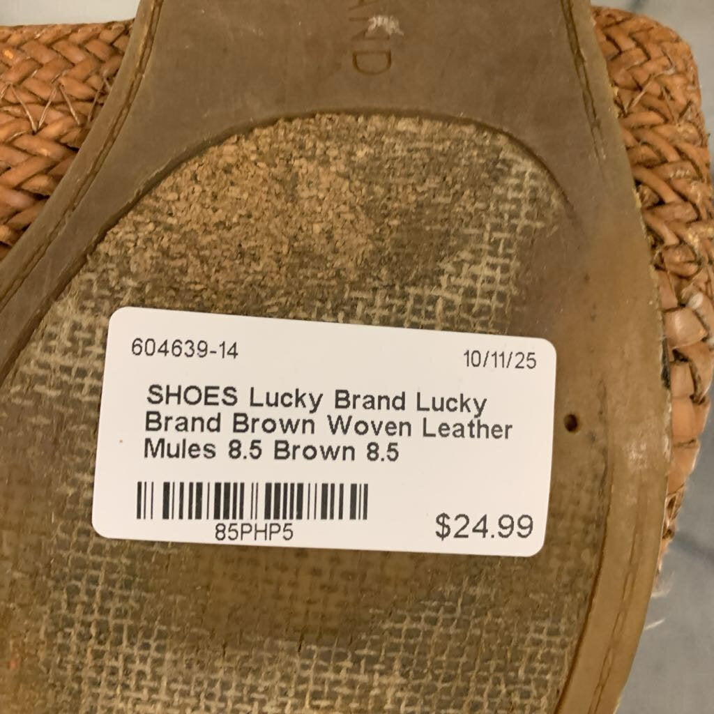 Lucky Brand Brown Woven Leather Mules 8.5